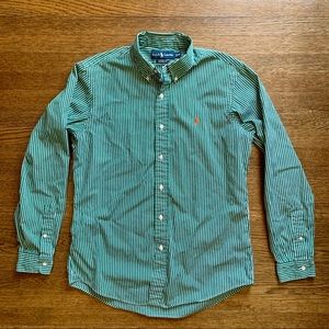LAST MONTH: Green & White Striped Custom Fit Button Down Shirt